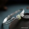 925 sterling silver inlaid natural hetian jade bracelet female hand-carved lotus flower retro temperament open bracelet bracelet jewelry